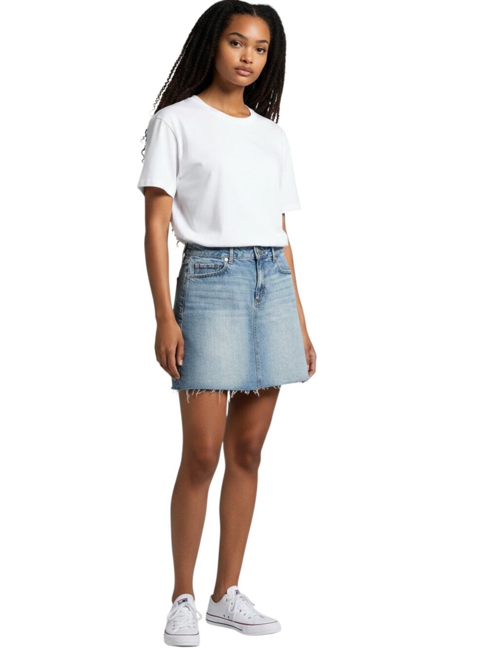 LOFT Classic Denim Jean Skirt Size 6 Raw Hem Medium Wash Wardrobe Staple Summer